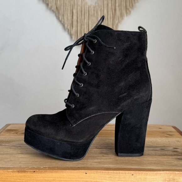 Kurt Geiger Y2K Black Suede Leather Platform Almond Toe Lace Up Boots Size 8.5 - Picture 5 of 13